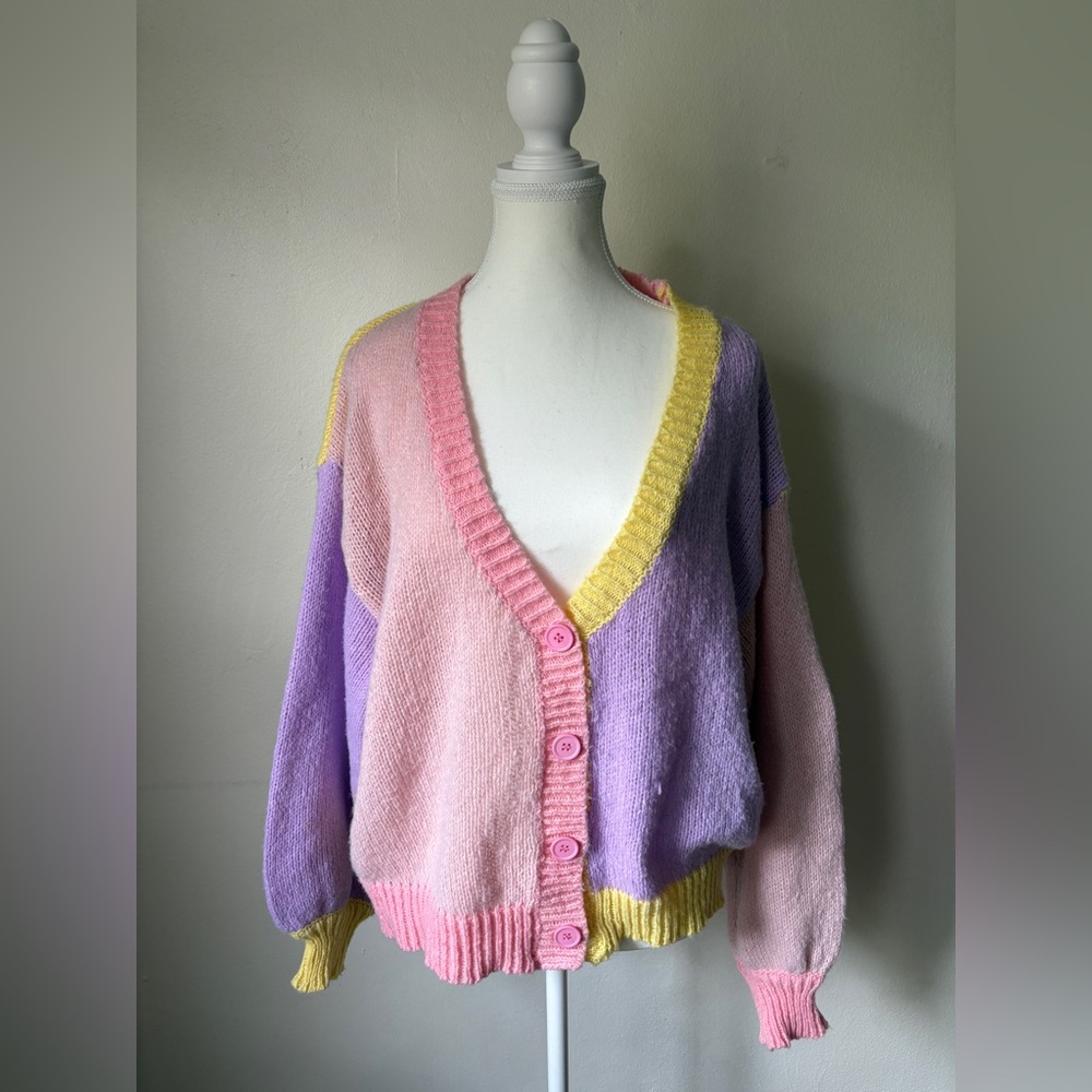 SHEIN Pastel Colorblock Cardigan